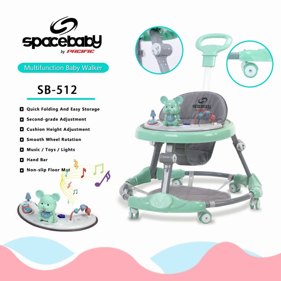 Baby Walker Kereta Dorong Bayi Balita Anak Spacebaby SB512 Roda 6 BY PACIFIC-1