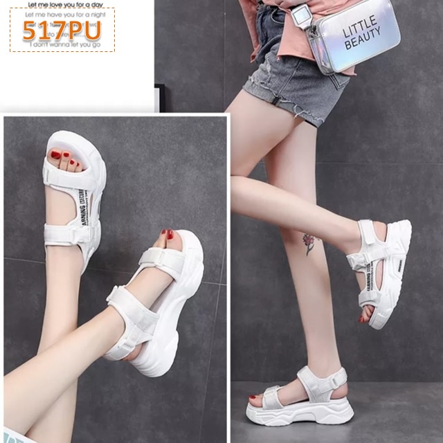 Sandal Gunung Tali Wanita Secure Fahion Kasual Korea Sol Tebal 4 Cm Hitam Putih Ungu Oren (517)