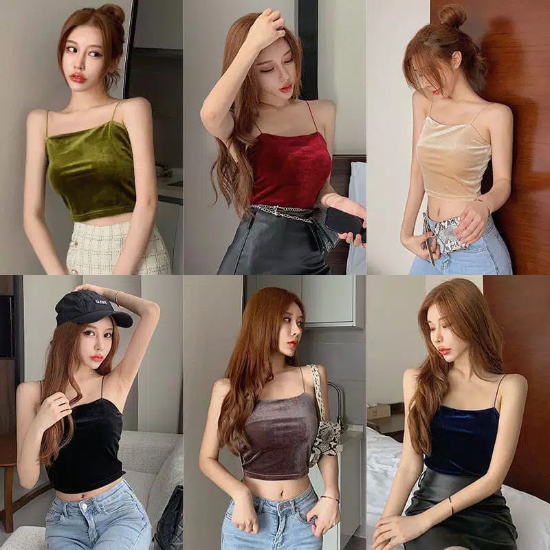 TBI Streetwear Tank Top Crop Velvet Bluedrue Camisol Sexy Jennie Blackpink