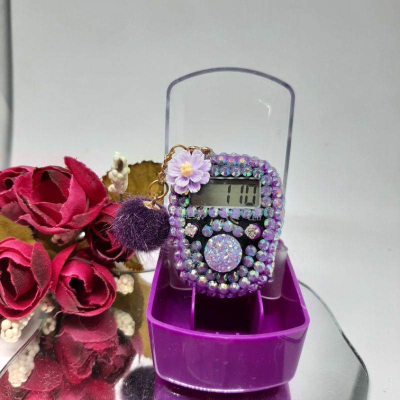 pompom led alarm tasbih digital hias tasdig swarovsky alat hitung dzikir grosir haji umroh souvenir 