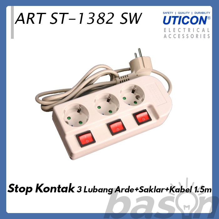 UTICON ST1382SW Power Extension - Stop Kontak 3Lubang 1.5 Meter dengan individual switch