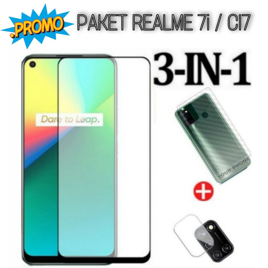Tempered Glass Realme 7i / C17 Paket 3in1 Garskin + TG Kamera+TG Layar Screen Guard