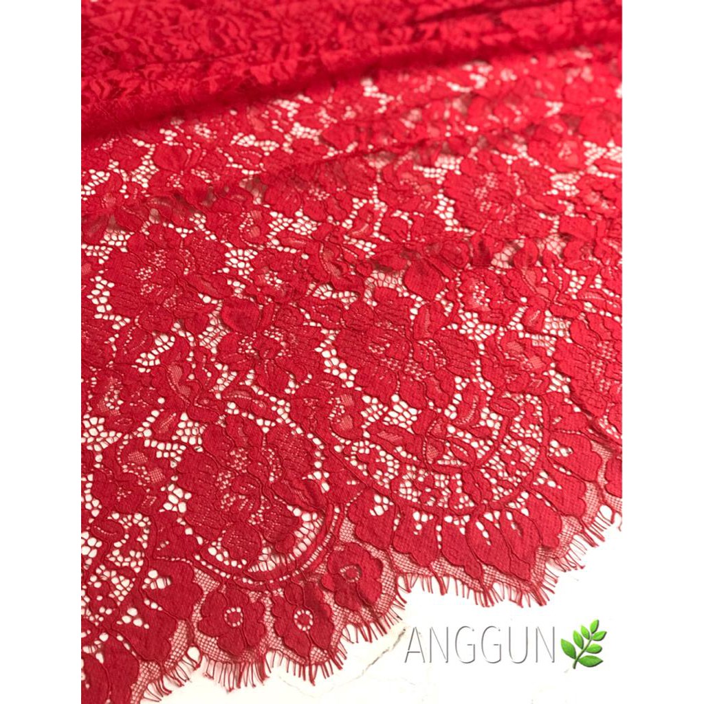 Kain Brokat Bahan Brukat Panel 2 sisi Premium Import Bunga Sepatu Merah