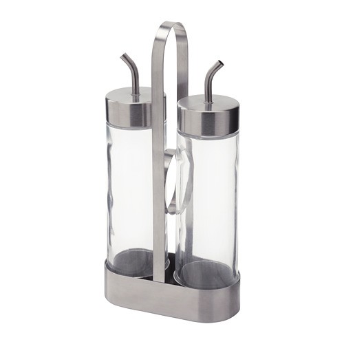 IKEA 958 ORTFYLLD Botol minyak cuka set isi 3 kaca baja