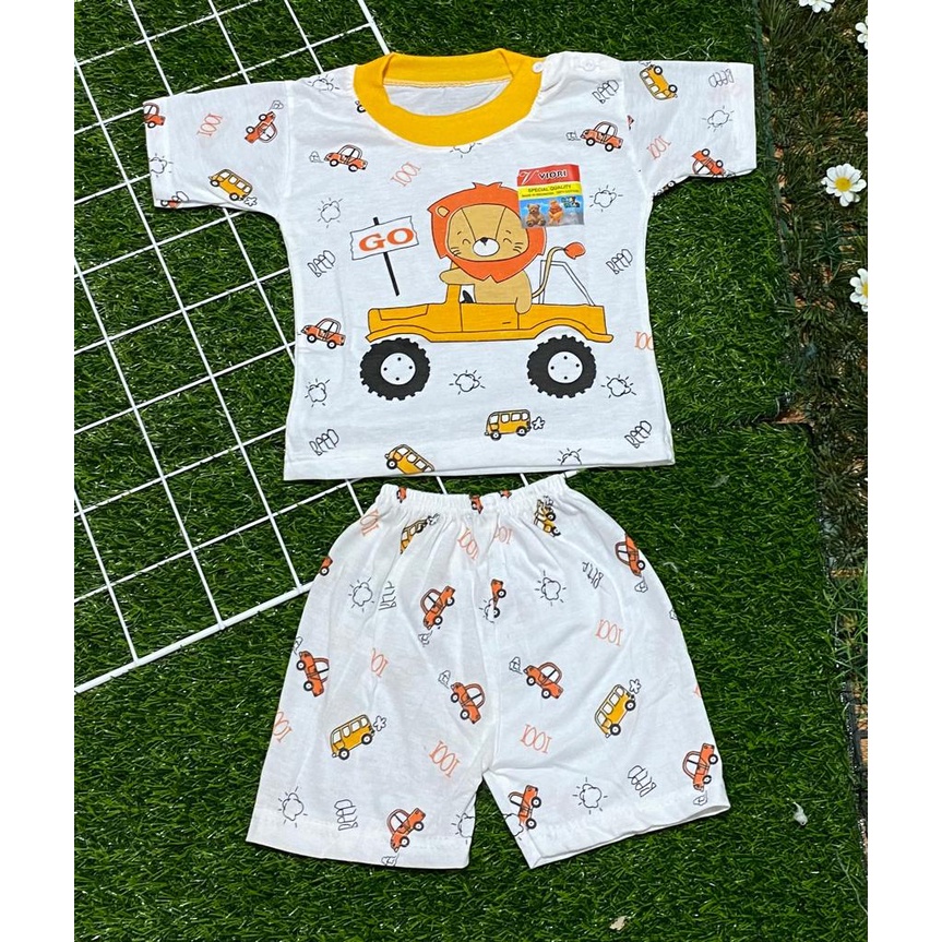 baju anak lucu murah motif singa mobil setelan pendek 3-18 bulan (PD 032)