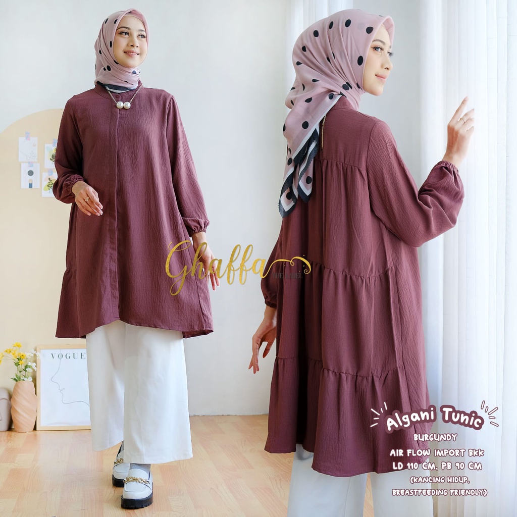 ALGANI TUNIK by GHAFFA - Crinkle Airflow Premium- Tunik Polos - Tunik Wanita Murah