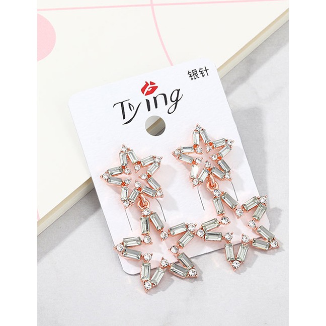 LRC Anting Tusuk Fashion Gold Crystal Five-pointed Star S925 Silver Pin Stud Earrings D57244