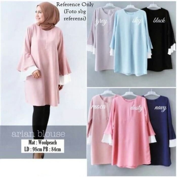 Baju Atasan Wanita Tunik Baju Muslim Blouse Muslim Arian - Hitam