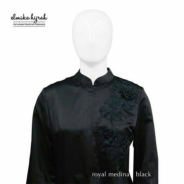 ROYAL MEDINA GAMIS PESTA SATIN HITAM MEWAH