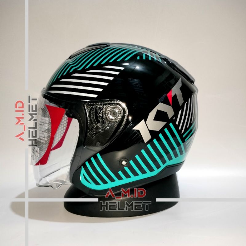 HELM KYT KYOTO R #4 BLACK GREEN HALF FACE KYT HELM KYOTO MOTIF