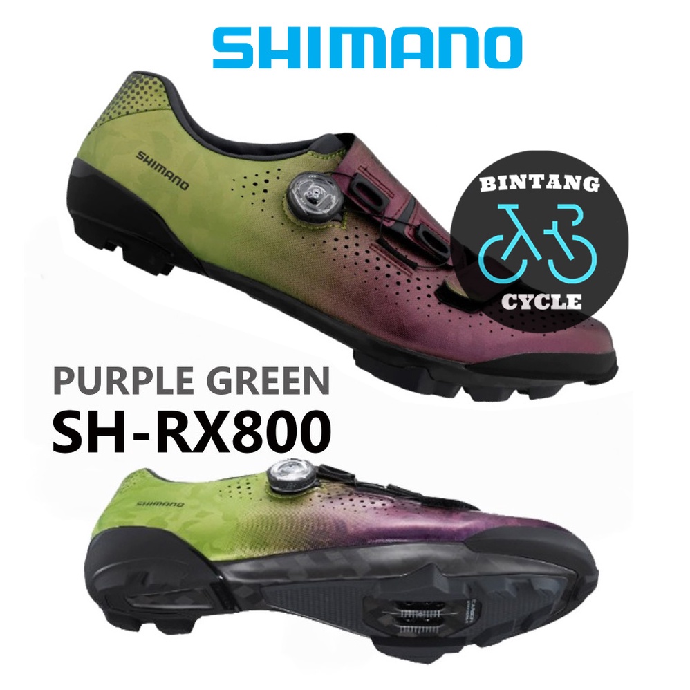 SHIMANO RX8 SH-RX800 PURPLE GREEN WIDE - Sepatu Cleat MTB Gravel RX800