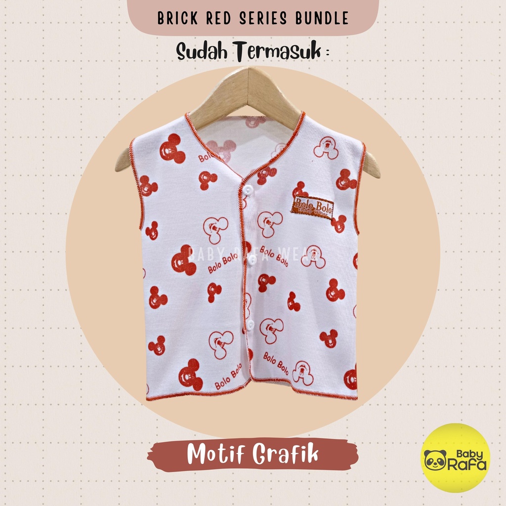 Serian Merah Bata - 3 pcs Baju Bayi Kutung Bayi Baru Lahir 0 sd 3 Bulan Brick Red Series merk SNI Bolo - Bolo