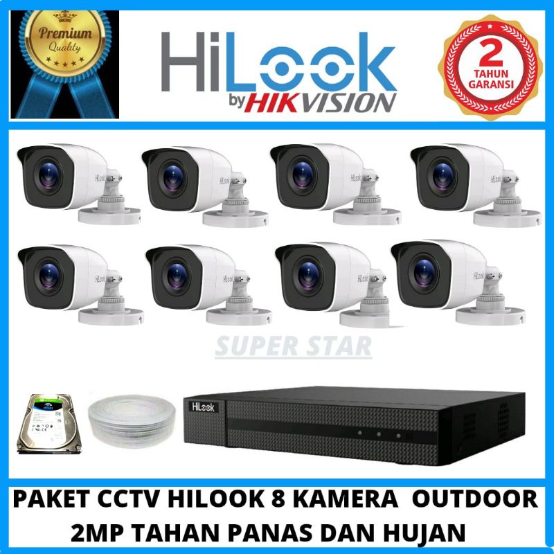 PAKET CCTV HILOOK 8 CHANNEL 8 KAMERA 2MP AUDIO FULL OUTDOOR TAHAN PANAS DAN HUJAN