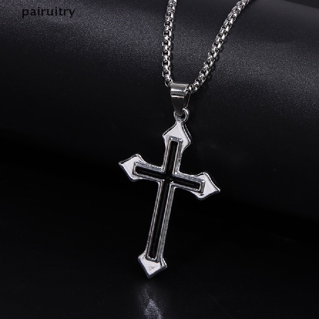 Kalung Liontin Salib Yesus Bahan Titanium Steel Gaya Hip Hop