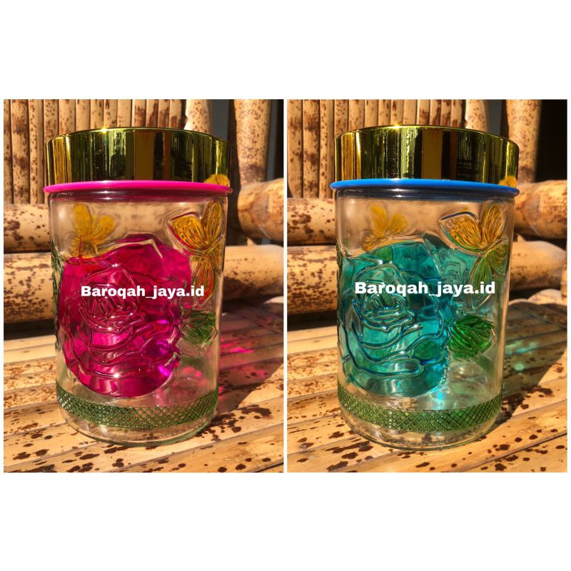 (Pink, Biru, Merah) Toples Kaca Motif Lebaran