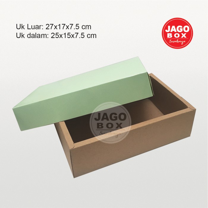 Box DW Kue Kering Souvenir Kraft Tutup Hijau 25x15x7,5 cm