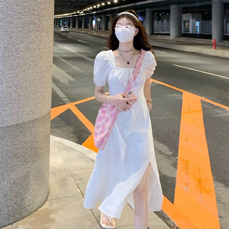 Ivona Dress Gamaleea.Id  Wanita Casual White Puff Sleeve Long Dress 2111 (S/M/L)