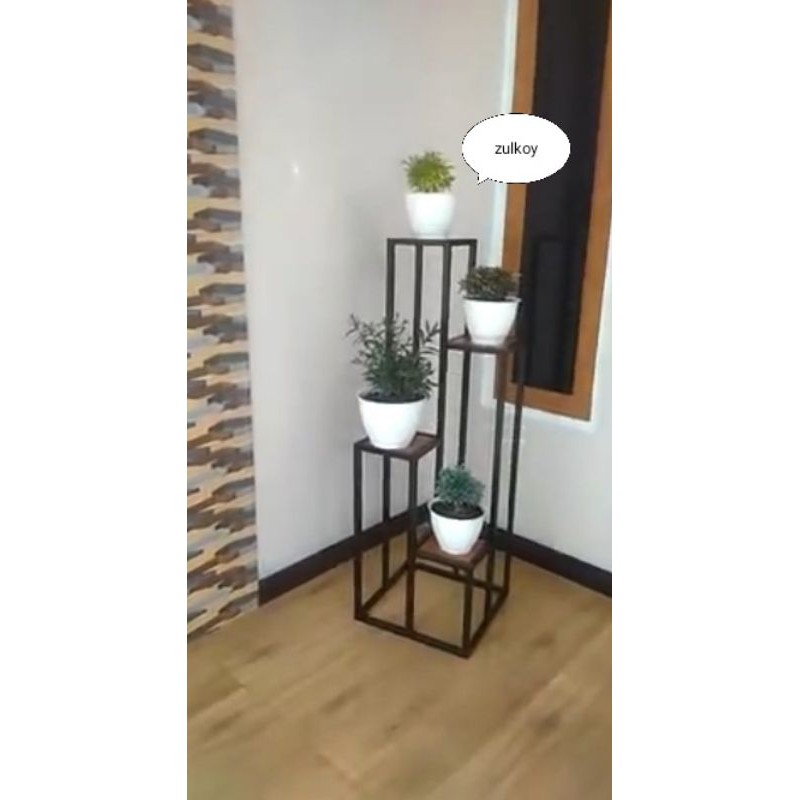 Rak besi pot Tanaman Bunga - Rak besi alas kayu minimalis serbaguna dekorasi rumah