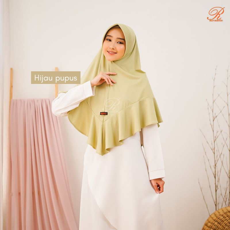 PROMO Kerudung Rivantie claudia M / kerudung instan / Jersey creb-HIJAU PUPUS