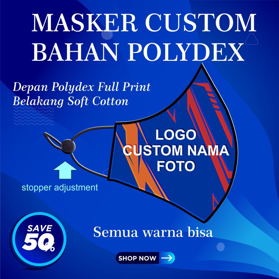 Masker Kain Polydex Full Print Custom Logo