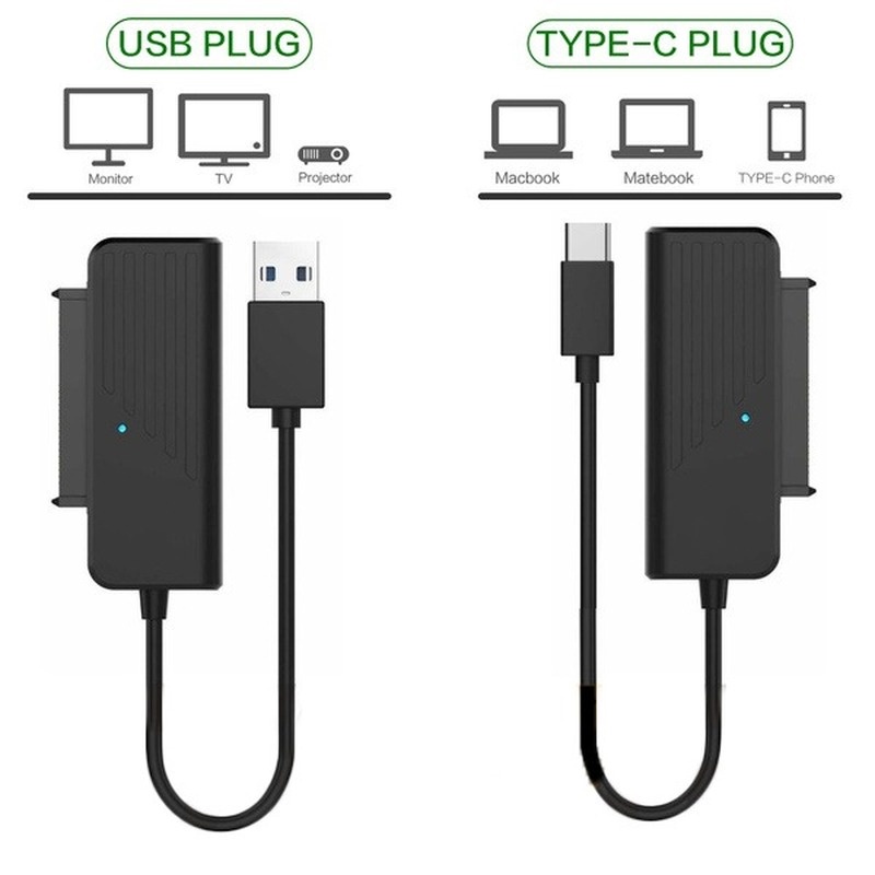 Kabel Transmisi Data SATA Ke USB 3.0 Tipe C 5Gbps High Speed Untuk Hard Disk HDD SDD 2.5 &quot;