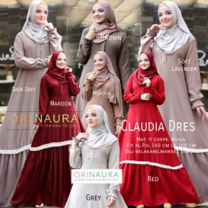 Baju Gamis Wanita Terbaru Polos Claudia Dress Ori Naura Tanpa Jilbab