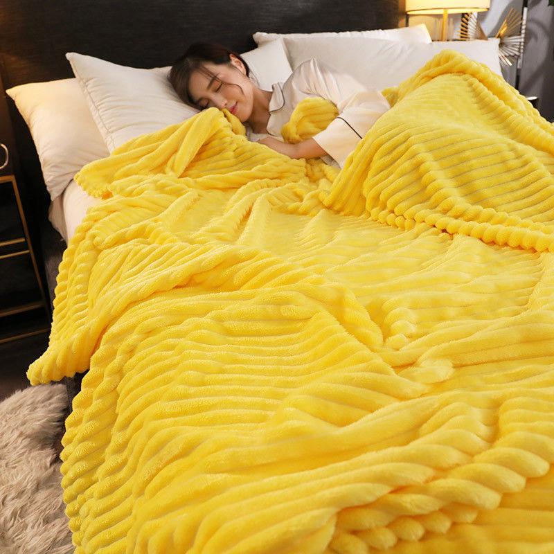 Selimut Bulu Halus Salur Dewasa Motif Polos Aesthetic Murah Terlaris Elegant 180x200 New Arrival-YELLOW