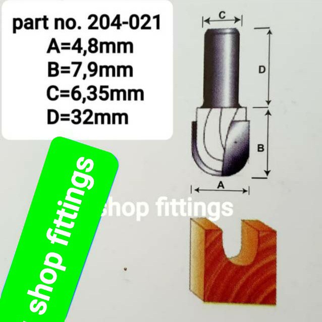Mata Router Profil Bulat Ã˜ 5 mm Ujung Kepala Round Nose Bit 204021