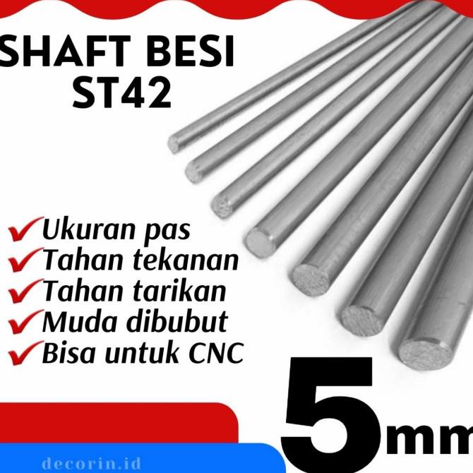 :=:=:=:=] As Besi ST42 5mm x 100cm Shaft Bulat Bukan Stainless Steel Mild Steel