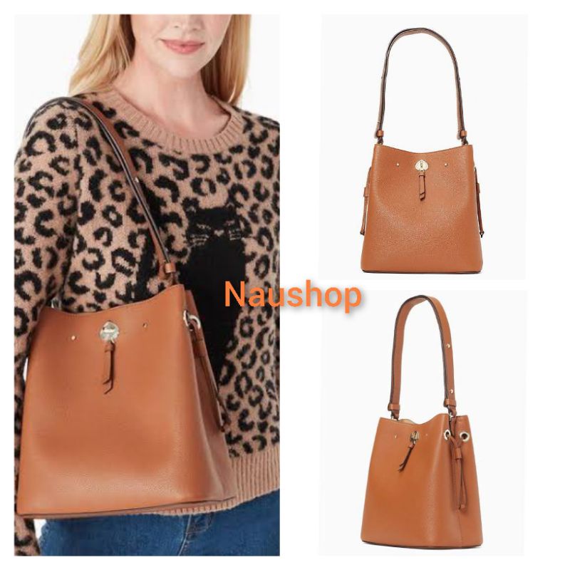 Tas KS Original KATE SPADE Marti Large leather bucket shoulder bag in warm ginger bread