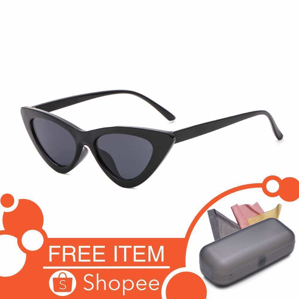 Anti UV Eye Cat Sunglasses [ Hitam ] Kacamata Pria &amp; Wanita - TP Free Kotak Kacamata