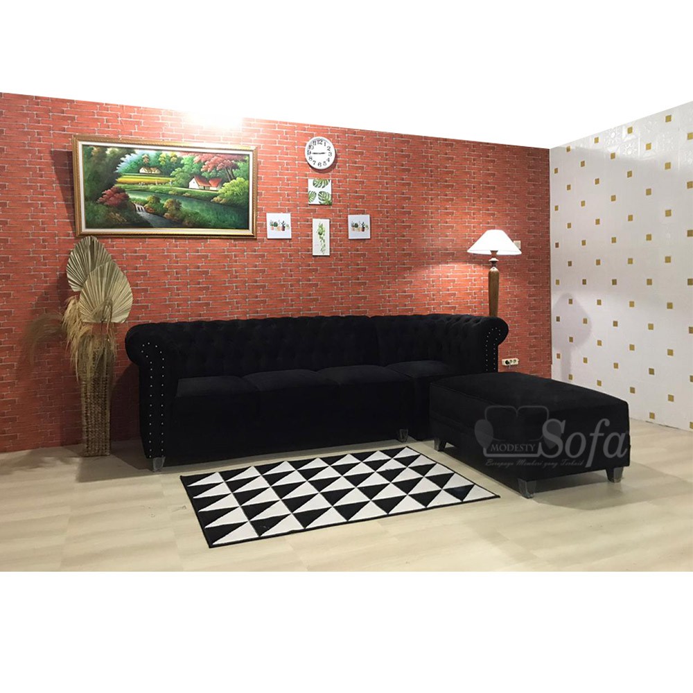 Sofa Sudut Modesty Chesterfield & Puff Tanpa Sandaran