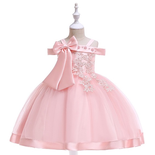 DRESS PESTA ANAK PEREMPUAN IMPORT / baju pesta anak tutu satin L-5081 BRUKAT PITA MUTIARA impor high quality