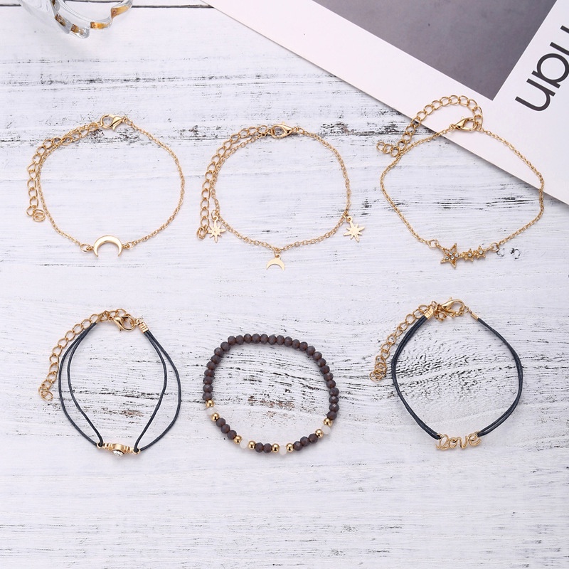 6 Pcs Retro Gelang Set Bintang Bulan Gelang Fashion Wanita Aksesoris Hadiah Teman Terbaik - ol