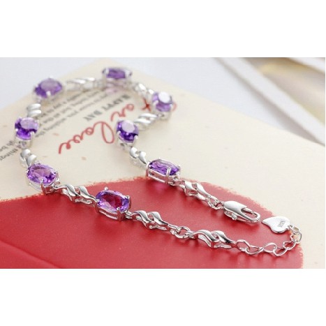 925 Perak Gelang untuk Wanita Amethyst Fashion Ornamen