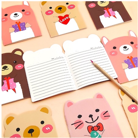 B8076 Buku Tulis Mini Motif Beruang / Note Book Mini Animal / Buku Tulis Kecil Cute Animal Berkuping