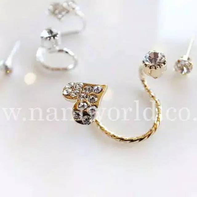 Anting 1 set jepit dan tusuk bentuk love