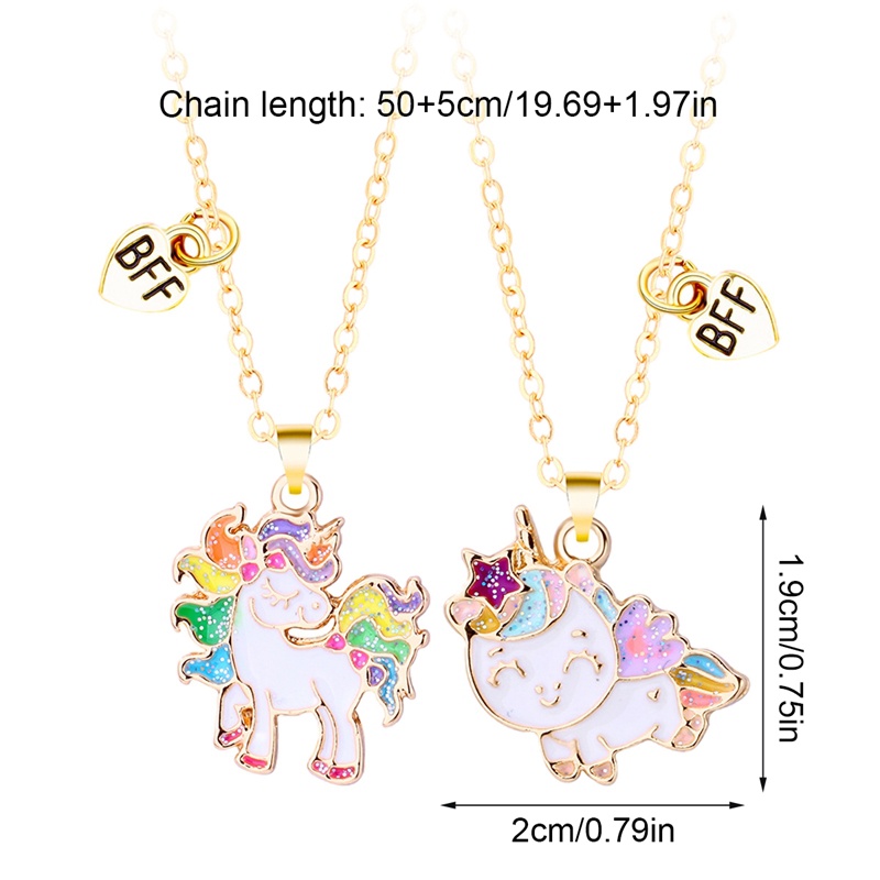 2pcs / Set Kalung Rantai Dengan Liontin Unicorn Lucu Untuk Wanita