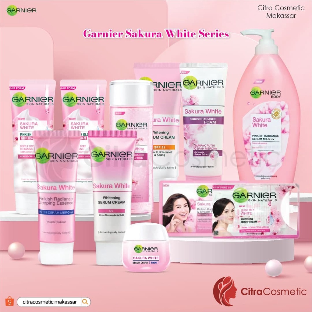 Garnier Sakura White Series Whip Foam | Pinkish Radian Foam | Essens Lotion | Night Cream | Whitening Serum Cream | Body Lotion