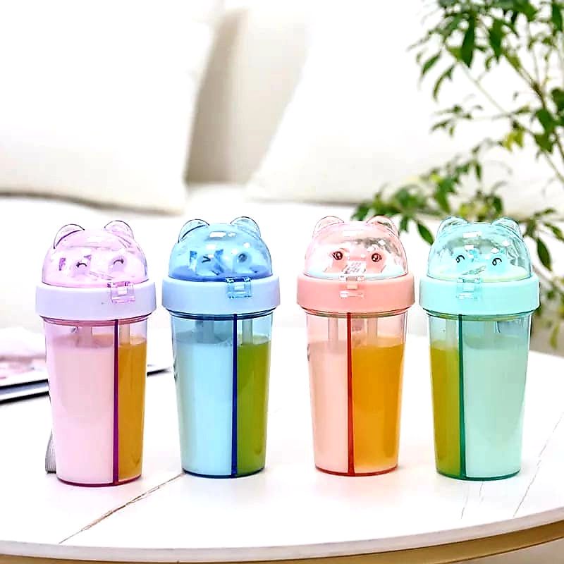 BOTOL MINUM / TEMPAT MINUM ANAK DUET 2 IN 1 + STIKER COUPLE 420 ML LUCU COCOK UNTUK KADO