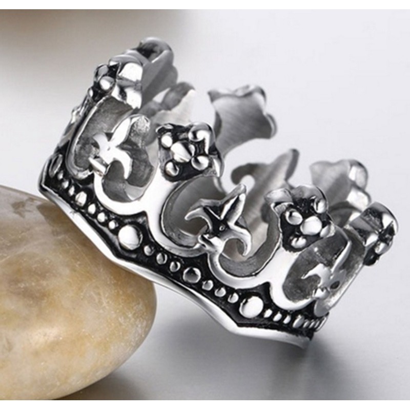 Cincin Vintage Motif Mahkota Royal King Warna Hitam untuk Pria