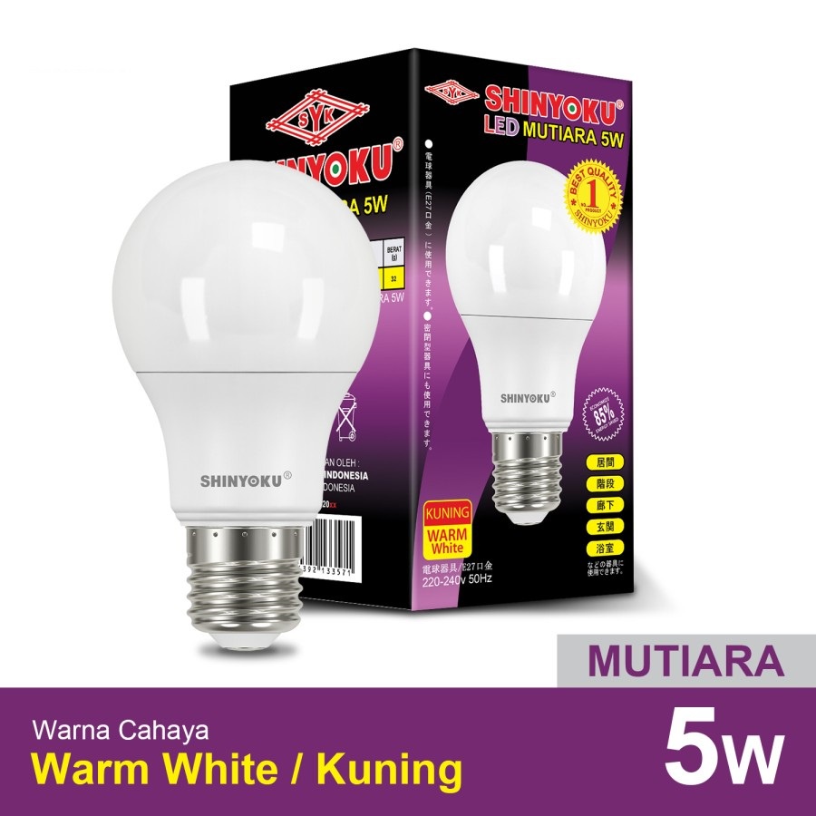 Lampu Led Shinyoku Mutiara 5 Watt Kuning Garansi 1 Tahun / Lampu Shinyoku 5w / Lampu Bohlam 5 Watt