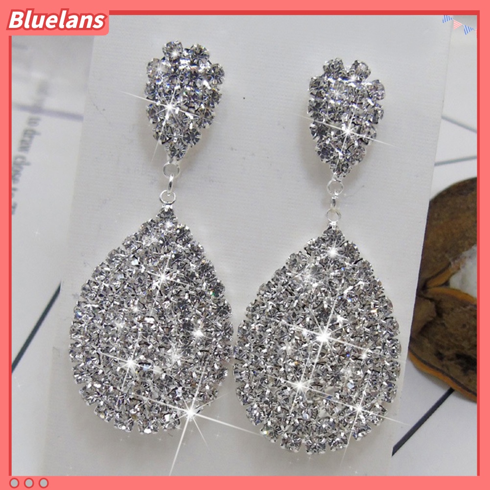 Bluelans Women Fashion Rhinestone Waterdrop Dangle Stud Earrings Wedding Party Jewelry