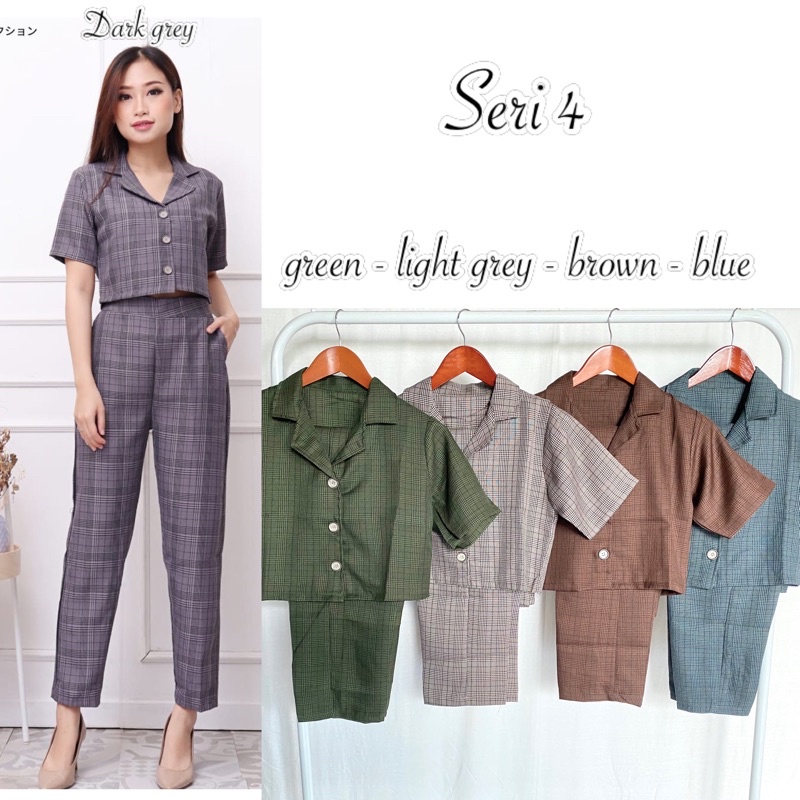EFRIE SET | FASHION WANITA | SETELAN ATASAN CELANA PANJANG | SETELAN KOTAK | PLAID SET-4