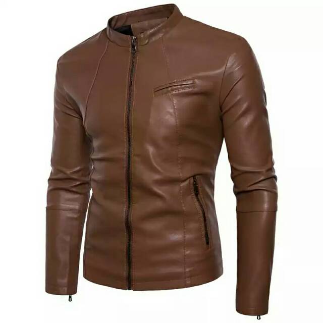 Jaket pria motor semi kulit trand line musim semi musim dingin leather man home industri sukaregang