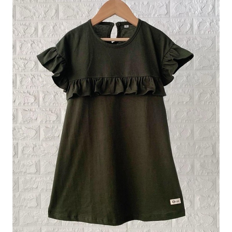 Dress Anak Perempuan Rufel Polos Smilee Warna Hijau Army size 1-5th baju anak perempuan pakaian anak