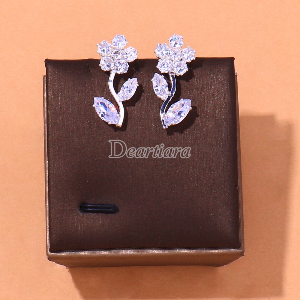 Set Kalung Dan Anting Bentuk Bunga Aksen Zircon Untuk Aksesoris Pernikahan