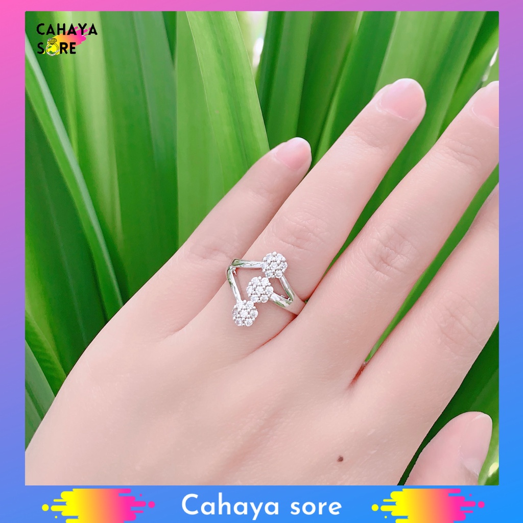 Cincin Xuping Silver Cincin Dewasa Model Permata Tiga Bunga CD19