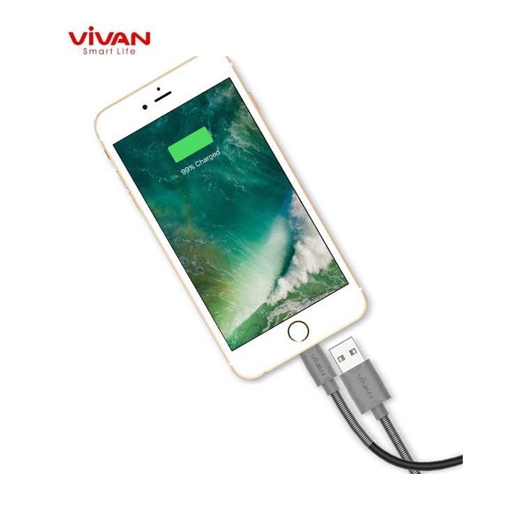 Kabel Data Vivan FL100 For iPhone 8/ X/ 11 Lighting Data Cable 2.4A 1M  Black+Grey