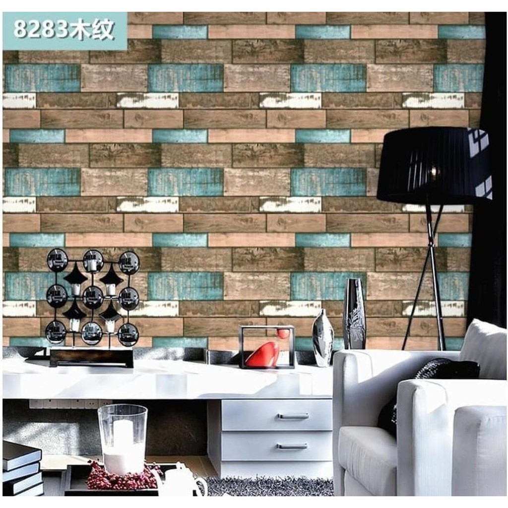 Wallpaper Dinding Sticker Motif Kayu Warna